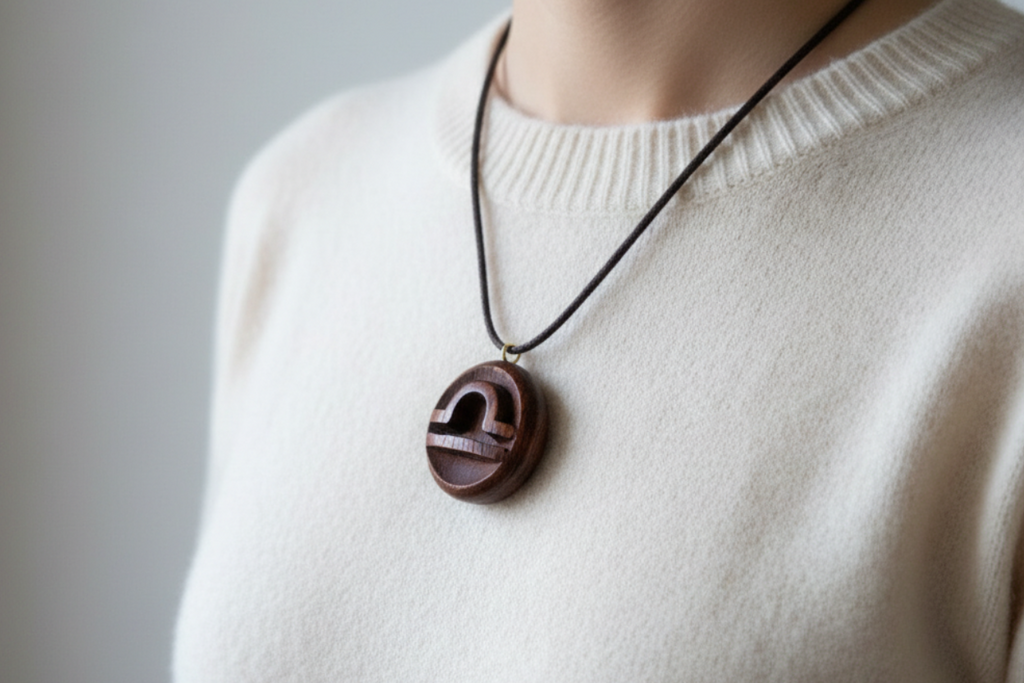 Libra pendant on model with cashmere sweater