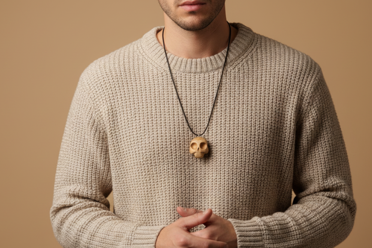 Skull Pendant - Silver Maple Wood