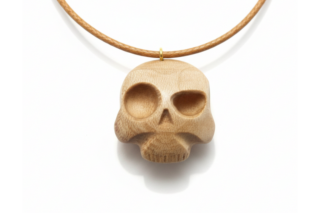 Bruh Skull Pendant — Silver Maple Wood