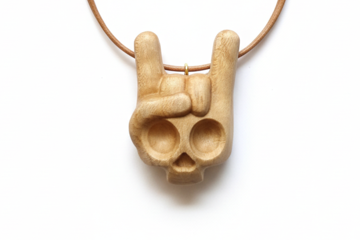 Rock Skull Pendant — Silver Maple Wood