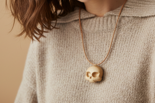 Almond Skull Pendant — Silver Maple Wood