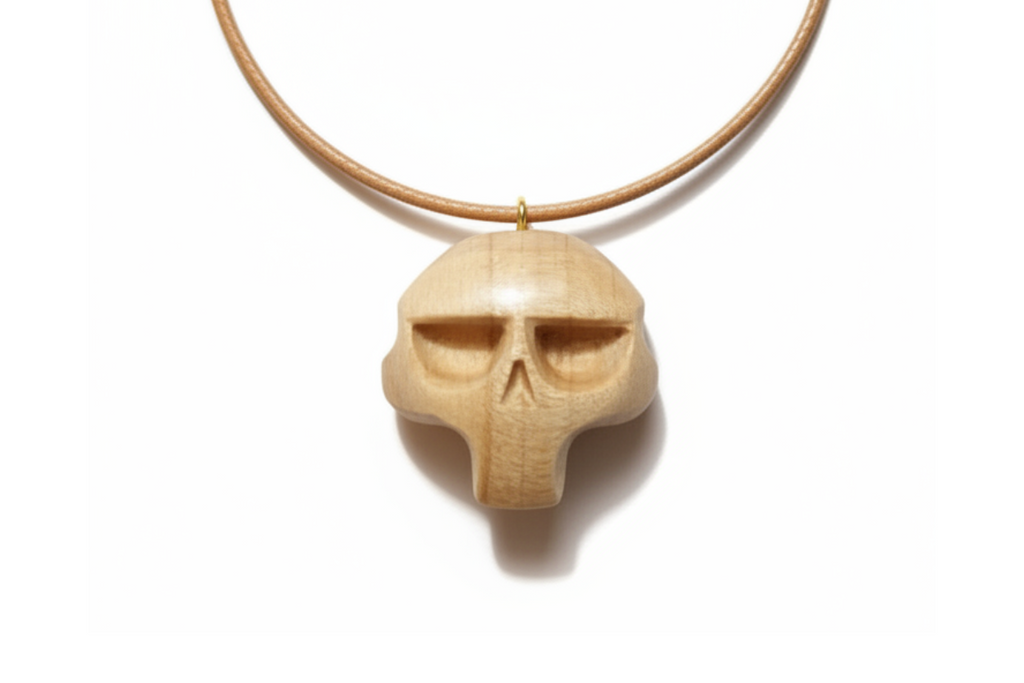Warrior Skull Pendant — Silver Maple Wood
