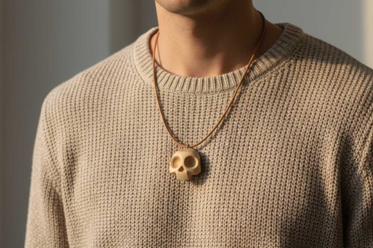 Classic Skull Pendant — Silver Maple Wood