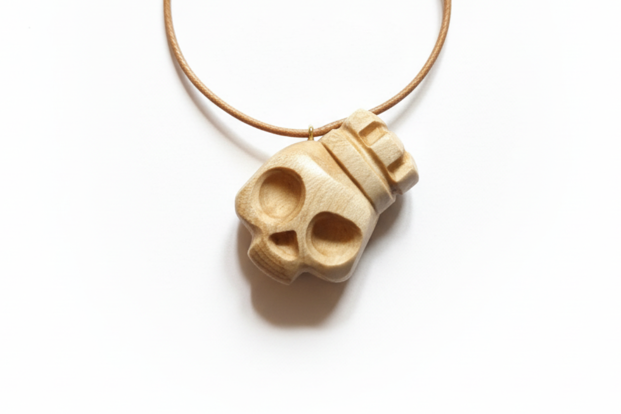 King Skull Pendant  — Silver Maple Wood