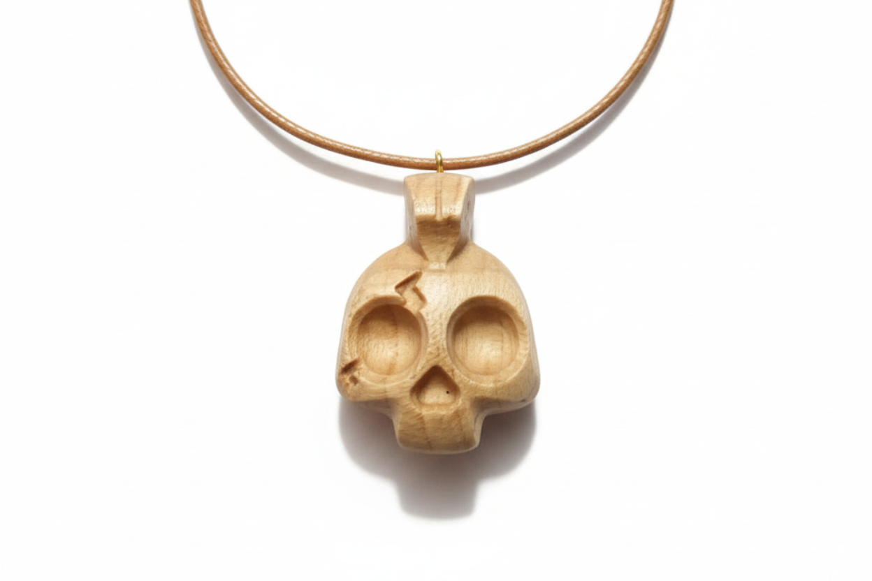Punk Skull Pendant — Silver Maple Wood