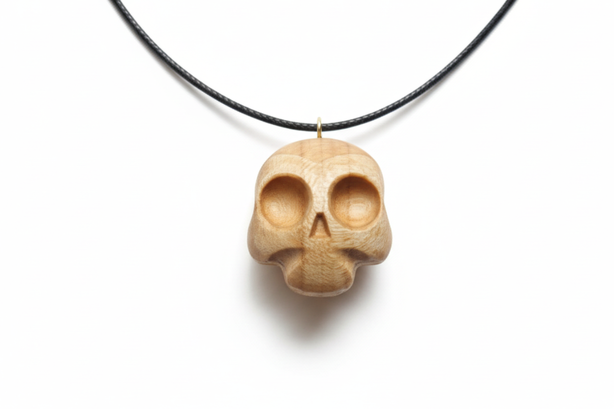 Skull Pendant - Silver Maple Wood