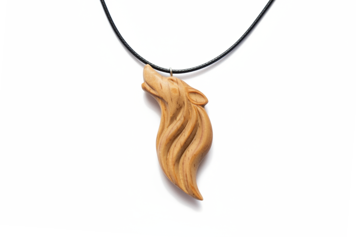 Howling Wolf Pendant — Wild Cherry Wood