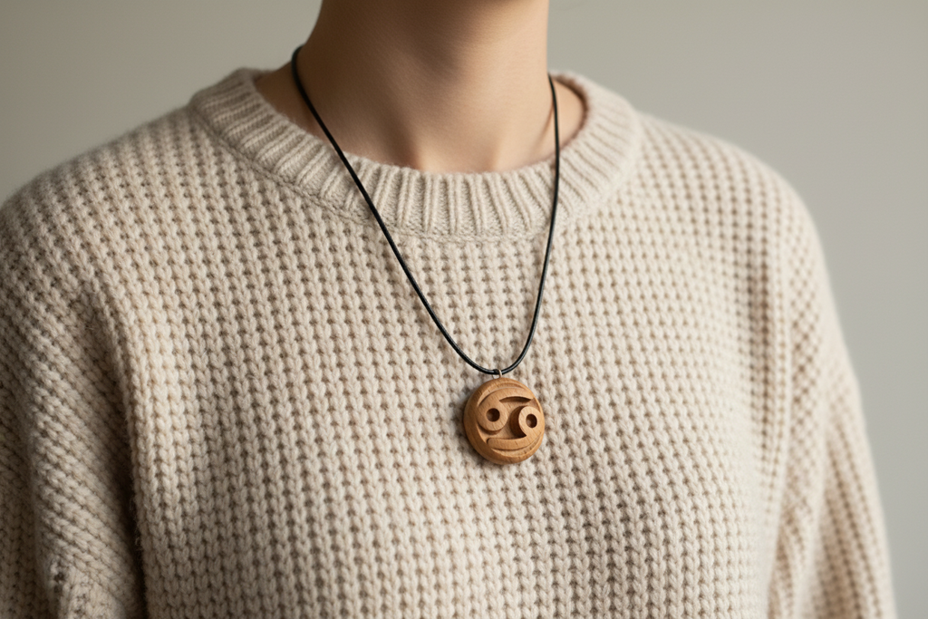 Cancer Pendant — Beech Wood