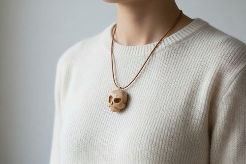 Bruh Skull Pendant — Silver Maple Wood