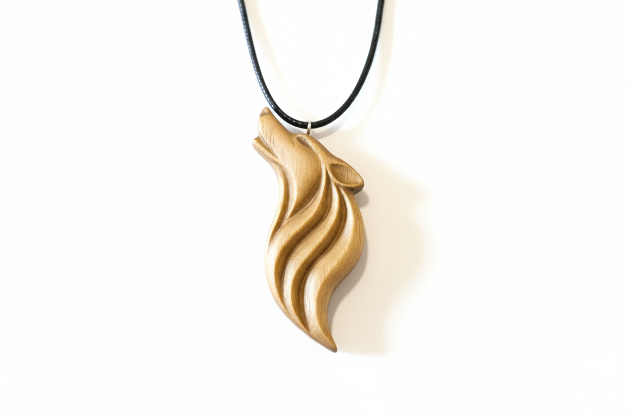 Wolf pendant with white background and shadows