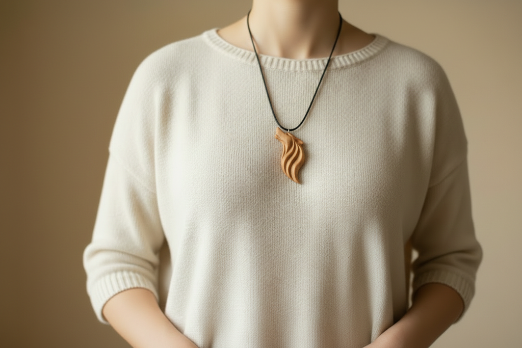Young cherry wolf pendant - different hand position